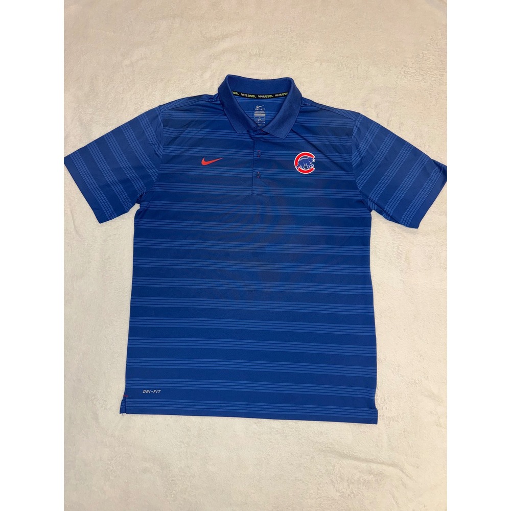 Nike Chicago Cubs MLB Dri-FIT Polo Shirt Mens Large Blue Striped Baseball Golf